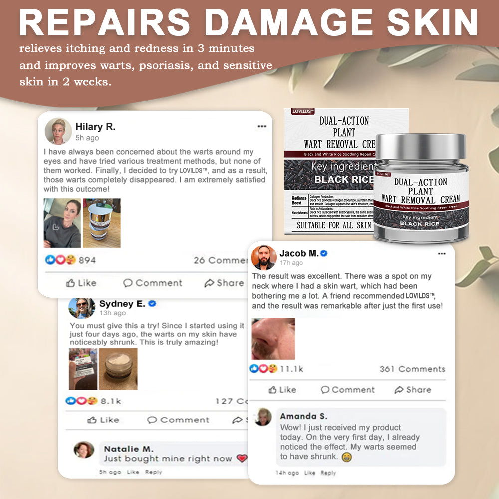 LOVILDS™Black Rice Skin Repair Essence Cream ⚕️ Health Canada Certified Certified (Eliminates warts and skin tags, relieves psoriasis, improves keratin build-up and follicular keratinization, fades pigmentation, sun spots & age spots)